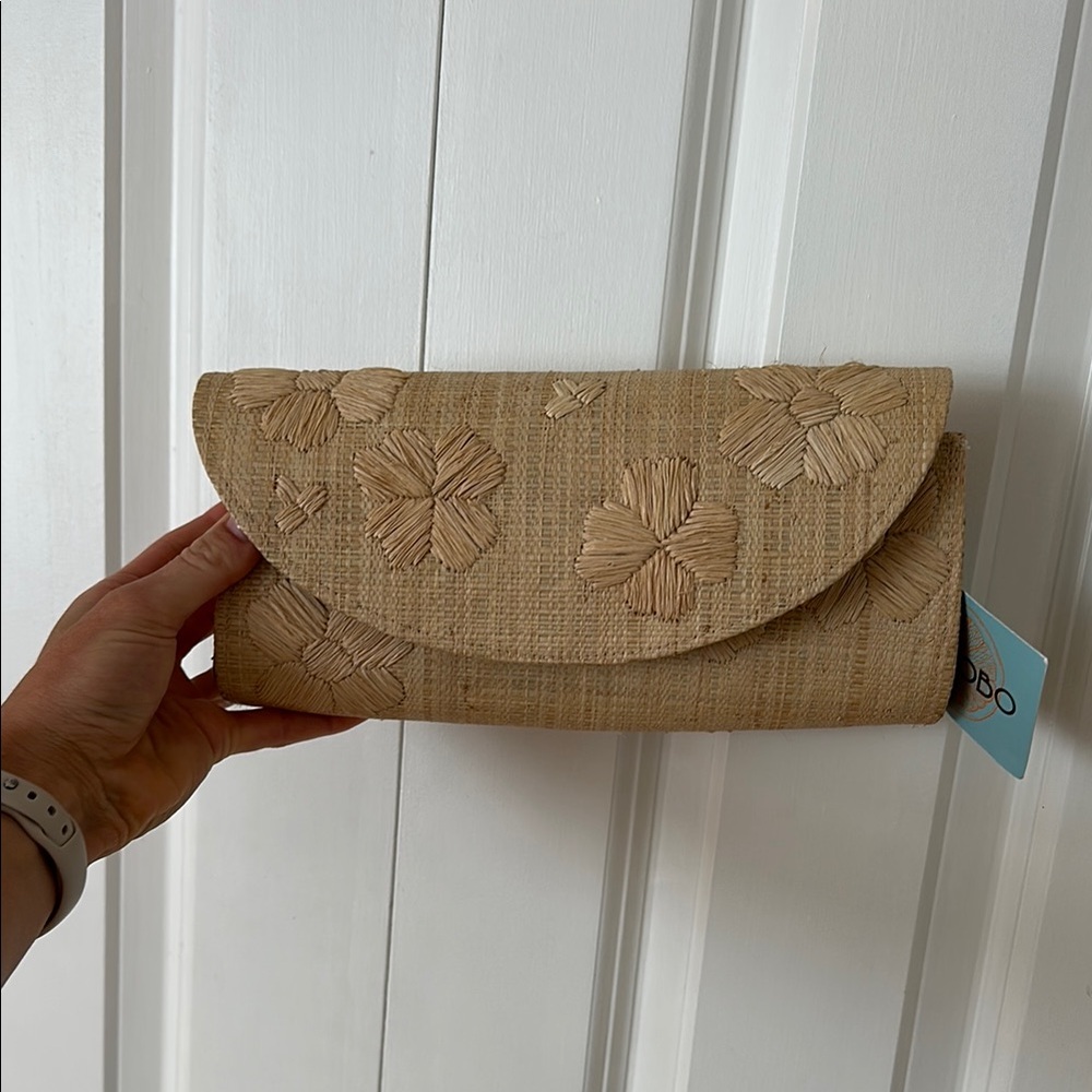 Raffia Clutch with Floral Embossing